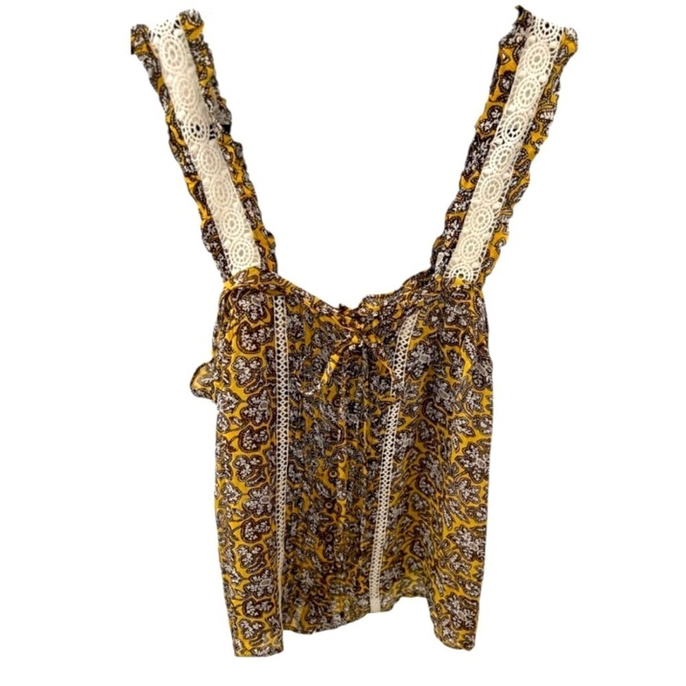 MAEVE -Anthropologie Yellow and Brown BoHo Patterned Tank Top